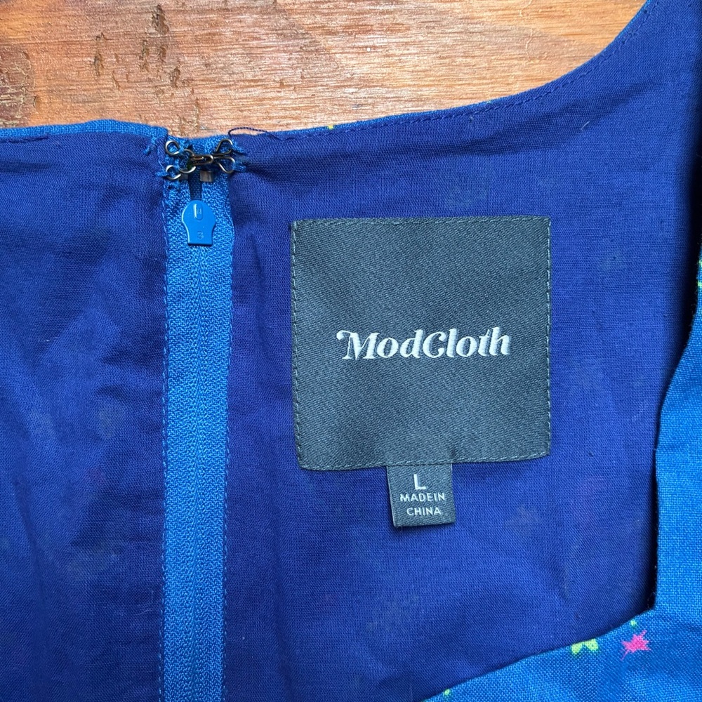 ModCloth Blue Fit and Flare Space Astronaut Dress, EUC, L - Picture 4 of 14